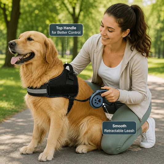 Set Arnés y Correa Extensible Reflectante para Perros